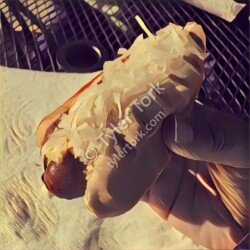 Dog Hot dog with kraut, held in a hand