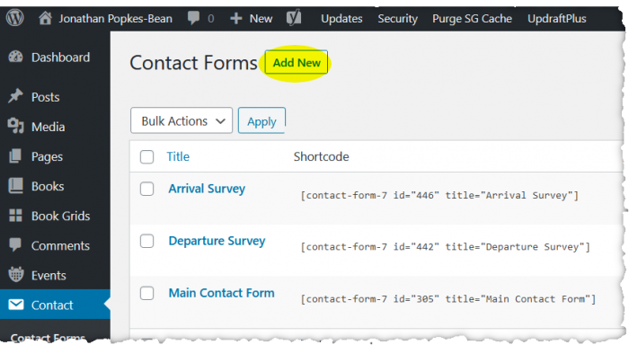 Screenshot of Contact screen in dashboard