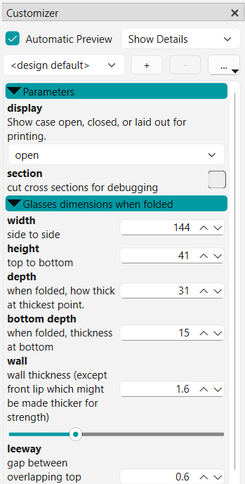 Customizer fields for this design
