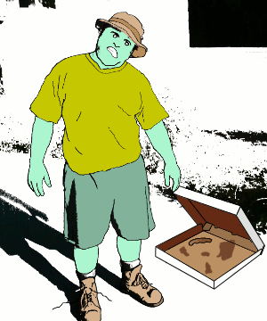 Zombie with empty pizza box